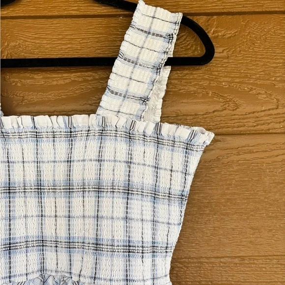 Eliza J 100% Cotton Blue and White Plaid Smocked Strap Dress -Sz 14 - Picture 4 of 5